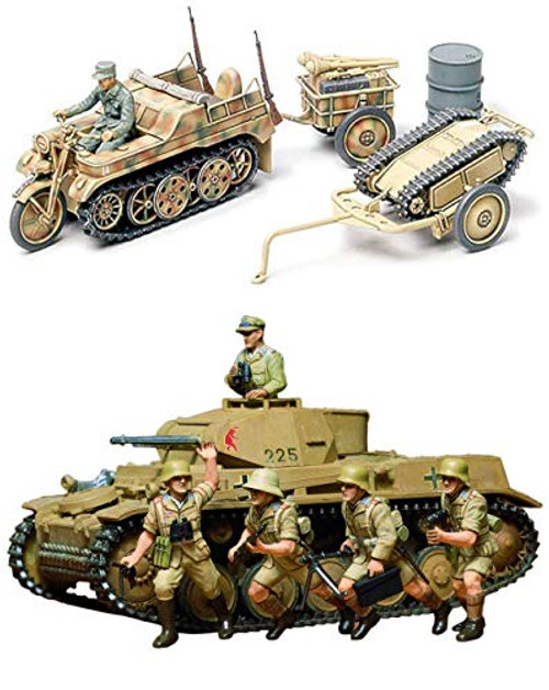 2 Sets of Tamiya Military Assembly Models Bundle   German Weapons   Panzer Kampfwagen and Kettenkraftrad with Infantry Cart   Goliath Demolition Vehicle  Japan Import