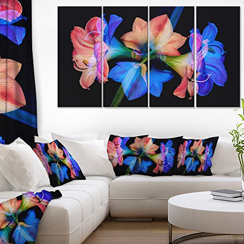 Designart Abstract Blue Red Flower on Black Extra Large Floral Wall Art