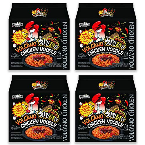 Paldo Fun   Yum Volcano Extremely Hot   Spicy Stir Fried Chicken Instant Noodles  Pack of 16  Soupless Original Korean Ramyun  Spicy Ramen Challenge  Chicken Bokkeummyun  140g x 16