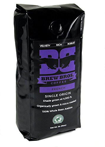 BrewBros. French Roast - Single Origin, 100% Arabica Whole Bean Dark Roast Coffee Beans. Organically Farmed, Shade Grown, Micro Roasted. 1 lb. bag.
