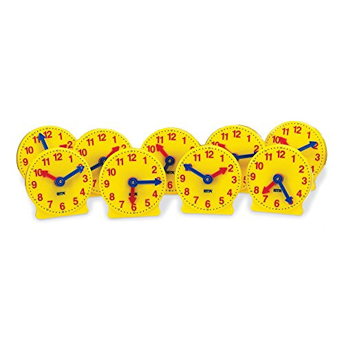 hand2mind Geared Clock to Learn to Tell Time, 4" Demonstration Clocks (Bulk Classroom Pack of 12)