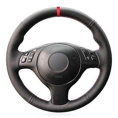 Eiseng DIY Black Car Steering Wheel Covers Wrap for BMW 3 Series E46 E46 5 2004 2005 5 Series E39 2002 2003   M3 2001 2006   M5 2000 2003 Microfiber Leather