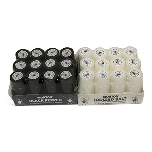 Morton Iodized Salt Shakers  Pack of 12  and Morton Shakers  Black Pepper  1 5 Ounce  Pack of 12