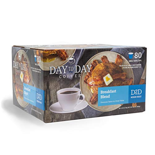 Day To Day Coffee 80 Count Breakfast Blend Single Serve Coffee Cups  Coffee Kcups for Keurig  Box of 80 Count Breakfast Blend Medium Roast Coffee Pods