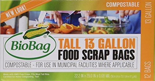 (3 Pack) BioBag 13 Gallon Tall Kitchen Bags / Food Waste Bag, 12 Bags per Box (Total 36 Bags)