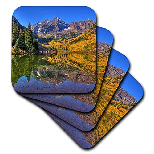 3dRose CST 26258 3 Maroon Bells Peaks in The Elk Mountains Reflected on Aspen Lake Ceramic Tile Coasters  Set of 4