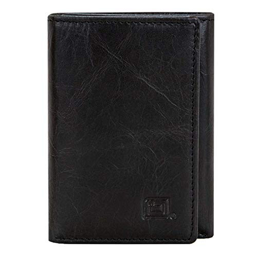 Slim RFID Blocking Trifold Wallet for Men   Genuine Buffalo Leather   Black