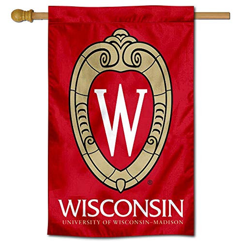 College Flags   Banners Co  UW Badgers Crest Logo Two Sided House Flag