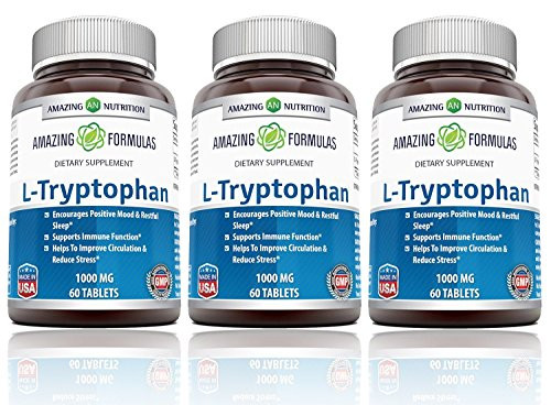 Amazing Formulas L Tryptophan 1000 Mg Tablets Non GMO Encourages Positive Mood Restful Sleep Supports Immune Function Helps to Improve Circulation Reduce Stress* 60 Count Pack of 3 Amazing Formulas L Tryptophan 1000 Mg Tablets Non GMO Encourages Positive Mood Restful Sleep Supports Immune Function Helps to Improve Circulation Reduce Stress* 60 Count Pack of 3