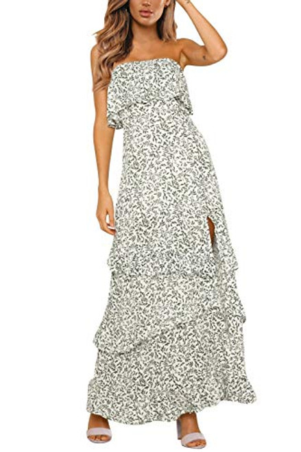 Yidarton Women Summer Blue and White Porcelain Strapless Boho Maxi Long Dress  Medium  B Green