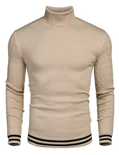 COOFANDY Men s Basic Ribbed Thermal Knitted Pullover Slim Fit Turtleneck Sweater