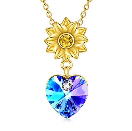 TOUPOP Sunflower Pendant Necklace s925 Sterling Silver You are My Sunshine Necklace with Purple Crystal Sun Flower Jewelry Gifts for Women Birthday Christmas