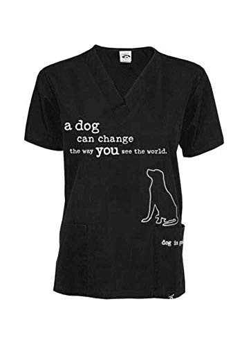 Dog is Good A Dog Can Change The Way You See The World Scrub Top  Black  Small