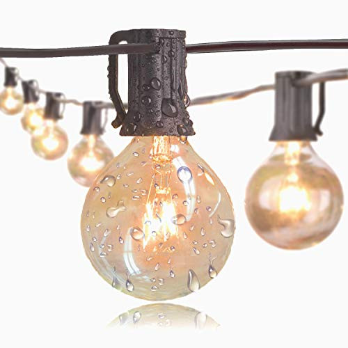50ft G40 globe string lights, UL listed waterproof 50 bulbs+10 spare bulbs, connectable indoor/outdoor patio wedding party bistro cafe deck gazebo market pergola porch tents camping decor, black