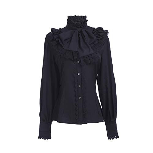 Victorian Blouse Womens Gothic Lolita Shirt Vintage Steampunk Stand Up Collar Long Sleeve Lotus Ruffle Tops Black 3XL Victorian Blouse Womens Gothic Lolita Shirt Vintage Steampunk Stand Up Collar Long Sleeve Lotus Ruffle Tops Black 3XL