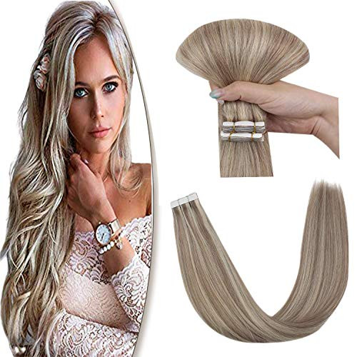 YoungSee Blonde Highlighted Tape Hair Extensions Human Hair Light Ash Blonde Mix Platinum Blonde Tape Extensions Remy Glue in Hair Extensions 14 Inch 20Pcs 50G YoungSee Blonde Highlighted Tape Hair Extensions Human Hair Light Ash Blonde Mix Platinum Blonde Tape Extensions Remy Glue in Hair Extensions 14 Inch 20Pcs 50G