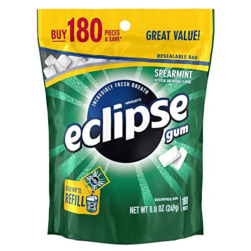 ECLIPSE Spearmint Sugarfree Chewing Gum  180 piece bag  3 Pack