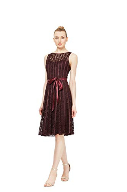 S L  Fashions Women s Tea Length Tuck Neck Fit and Flare Dress  FIG  14