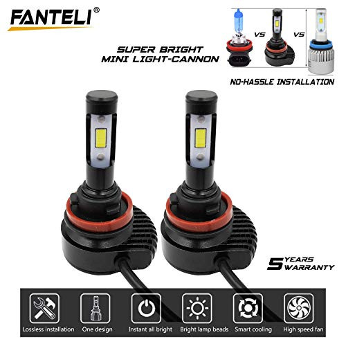 H11  H8  H9  LED Headlight Bulbs Conversion Kit   FANTELI Mini Series Upgraded CSP Chips With Lens 10000LM Cool White 6000K High Beam Low Beam Fog Lights Extremely Bright