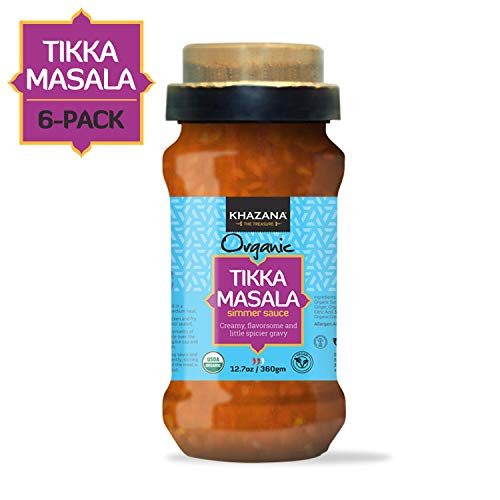 Khazana ORGANIC Tikka Masala Indian Simmer Sauce   6 x 12 7oz Jars   Non GMO  Vegan  Gluten Free  Kosher   Easy to Cook Authentic Indian Meals at Home