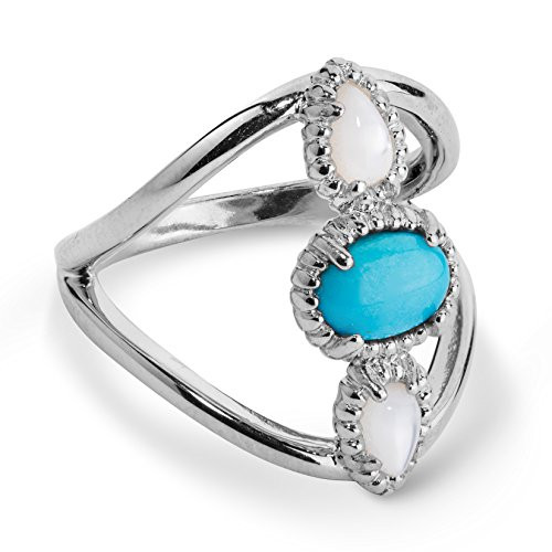 Carolyn Pollack Sterling Silver White Mother of Pearl and Turquoise Three Stone Ring Size 6
