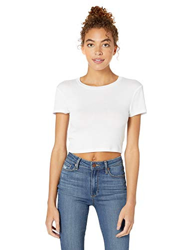 BCBGeneration Women s Cropped Knit TOP  Optic White  XS