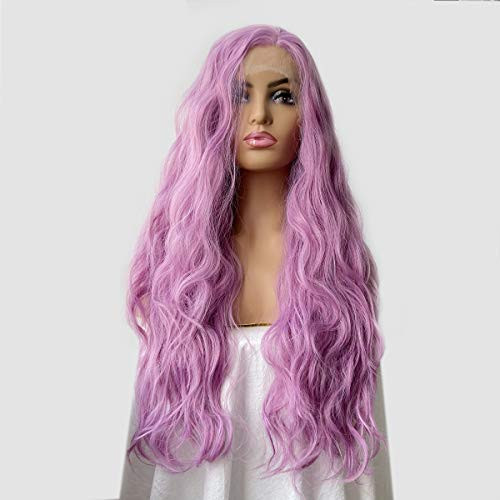 Vijou Club Lace Front Wigs Wavy Purple Pink Synthetic Wig Middle Parting Half Hand Tied Heat Resistant Daily Party Cosplay