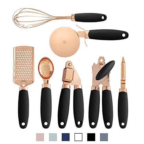 COOK With COLOR 7 Pc Kitchen Gadget Set Copper Coated Stainless Steel Utensils with Soft Touch Pink Handles