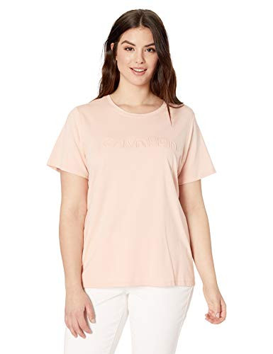 Calvin Klein Women s Plus Size Embossed Logo T Shirt  Blush  2X