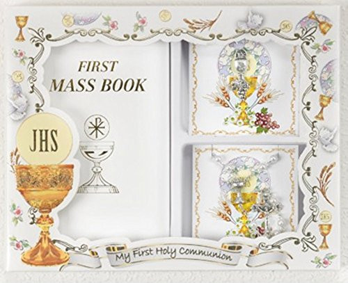 My First Holy Communion Gift Set for Girls with Mass Book White Rosary and Chalice Lapel Pin My First Holy Communion Gift Set for Girls with Mass Book White Rosary and Chalice Lapel Pin