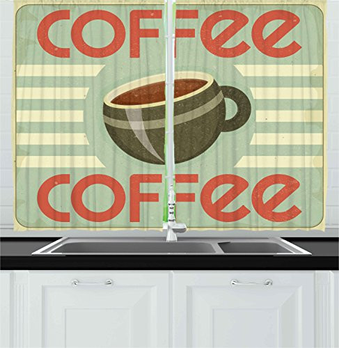 Ambesonne Coffee Kitchen Curtains  Retro Style Cover for Coffee Menu Restaurant Kitchen Vintage Design Artwork  Window Drapes 2 Panel Set for Kitchen Cafe Decor  55  X 39   Beige Brown
