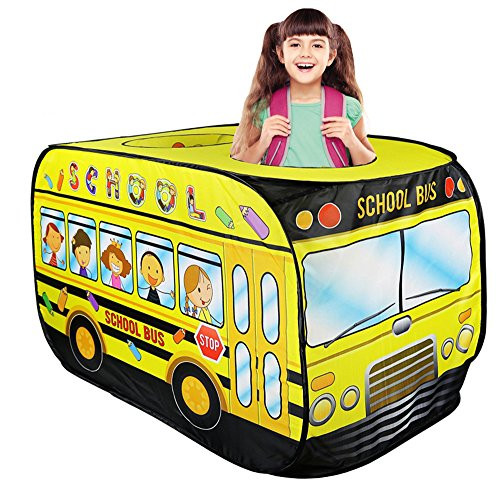 School Bus Yellow Pop Up Play Tent - Foldable Indoor/Outdoor Playhouse for Kids