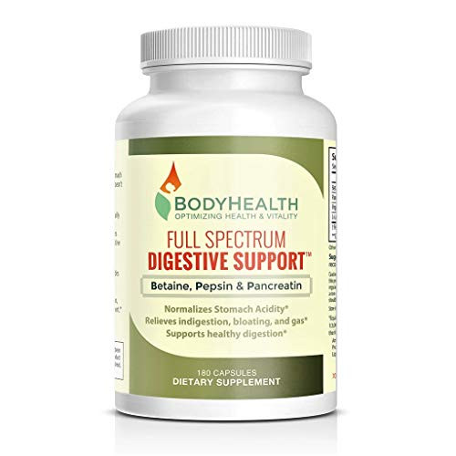 Bodyhealth Full Spectrum Digestive Support  180 Caps   Betaine  Pepsin   Pancreatin BPP B P P  Digestive Enzymes  Probiotics  Relief for Stomach Bloating  Heartburn  Gas  Constipation   Indigestion