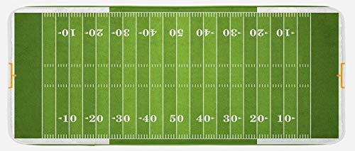 Lunarable Football Kitchen Mat  Sports Field in Green Gridiron Yard Competitive Games College Teamwork Superbowl  Plush Decorative Kitchen Mat with Non Slip Backing  47  X 19   White Green