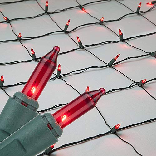 Red Net Lights Christmas Clear Net Christmas Lights Outdoor Net  Outdoor Warm Christmas Lights   Outdoor Decorative Lights Christmas Net Lights on Green Wire  4x 6 net  150 Lights  Red
