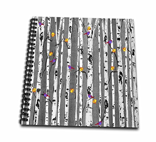 3dRose Birch Trees. Red Birds. Yellow Leaves. Drawing. image. - Drawing Book, 8 by 8-Inch (db_214570_1)