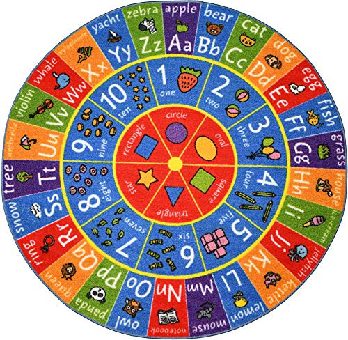KC Cubs Playtime Collection ABC Alphabet Numbers and Shapes Educational Learning Game Area Round Circle Rug Carpet for Kids and Children Bedrooms and Playroom KC Cubs Playtime Collection ABC Alphabet Numbers and Shapes Educational Learning Game Area Round Circle Rug Carpet for Kids and Children Bedrooms and Playroom