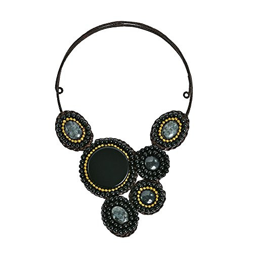 AeraVida Mosaic Charm Reconstructed Agate and Labradorite Cotton Wax Rope Wrap Collar Necklaces