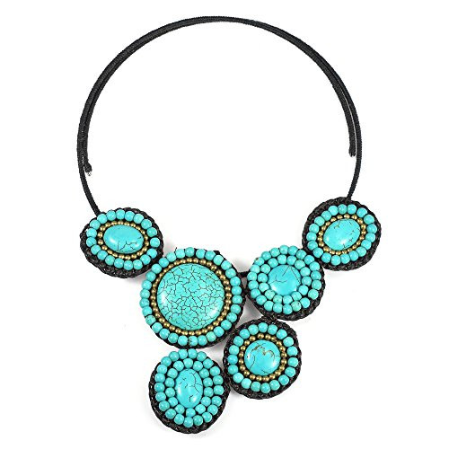 AeraVida Mosaic Charm Simulated Turquoise and Fashion Brass Beads Cotton Wax Rope Wrap Collar Necklaces AeraVida Mosaic Charm Simulated Turquoise and Fashion Brass Beads Cotton Wax Rope Wrap Collar Necklaces