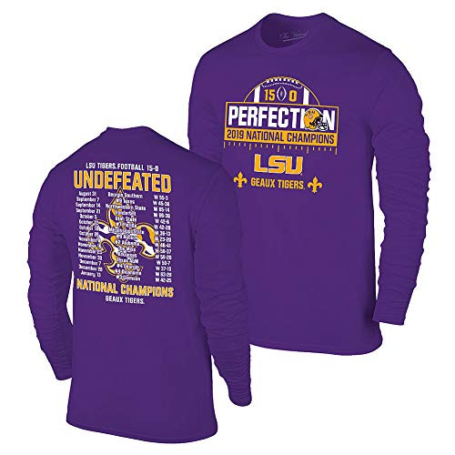 Elite Fan Shop LSU Tigers National Championship Champs Perfection Long Sleeve Tshirt 2019 2020 Schedule Purple   Medium