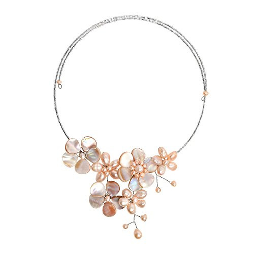 AeraVida Floral Mother of Pearl Cultured Freshwater Pink Pearl Cluster Choker Wrap Necklace AeraVida Floral Mother of Pearl Cultured Freshwater Pink Pearl Cluster Choker Wrap Necklace