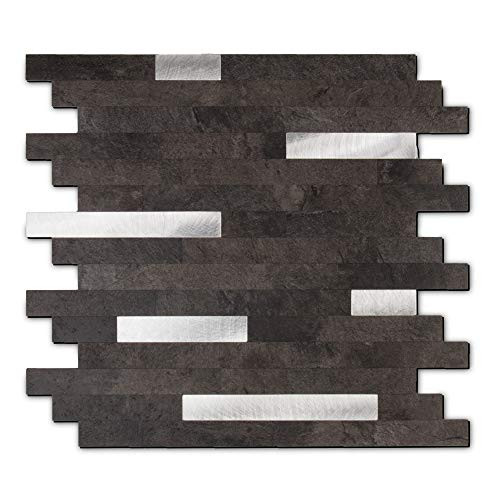 Peel and Stick Stone Metal Tile Backsplash  Stickon Kitchen Backsplash  12   X 12    5 Sheets in Black