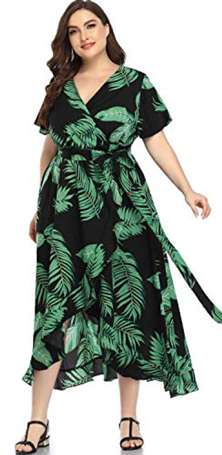 Pinup Fashion Plus Size Dresses for Women Maxi Dress V Neck Wrap Dress Summer Cocktail Boho Ruffle Slit High Low Dress