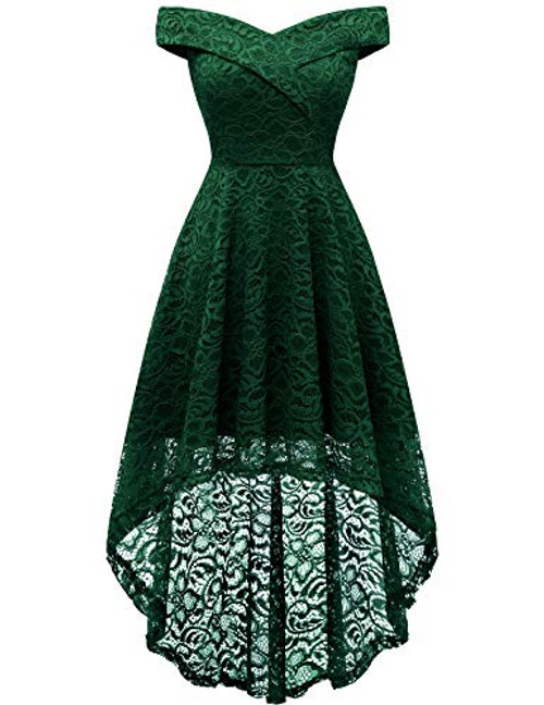 Homrain Women s Vintage Floral Lace Off Shoulder Hi Lo Wedding Cocktail Formal Swing Dress Dark Green 3XL Homrain Women s Vintage Floral Lace Off Shoulder Hi Lo Wedding Cocktail Formal Swing Dress Dark Green 3XL