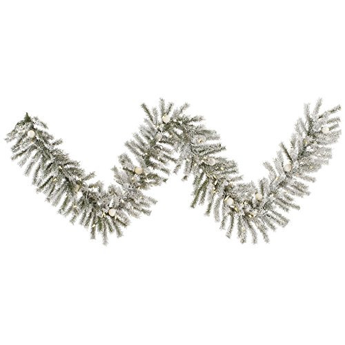 Vickerman 9' x 14" Flocked London Garland with 100 Warm White LED lights