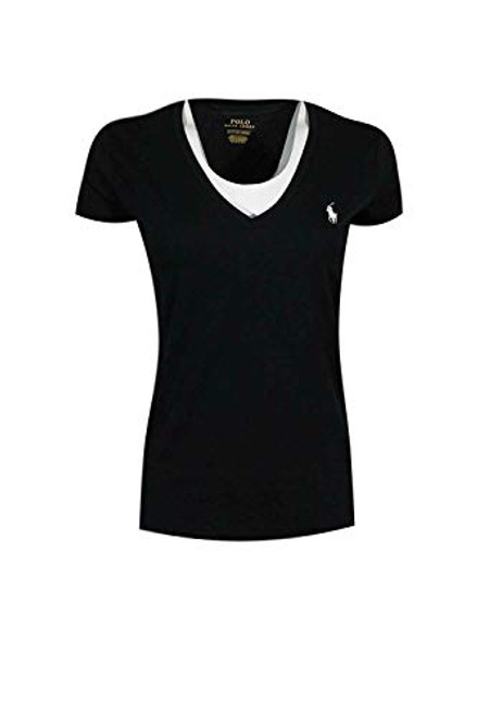 Polo Ralph Lauren Women s Pony Logo V Neck Tee  Medium  Black White Pony