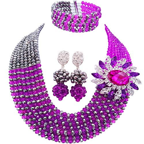 laanc Jewelry 8 Rows Hot Pink and Multicolor Gradient Crystal African Beads Nigerian Wedding Jewelry Sets Purple Silver laanc Jewelry 8 Rows Hot Pink and Multicolor Gradient Crystal African Beads Nigerian Wedding Jewelry Sets Purple Silver