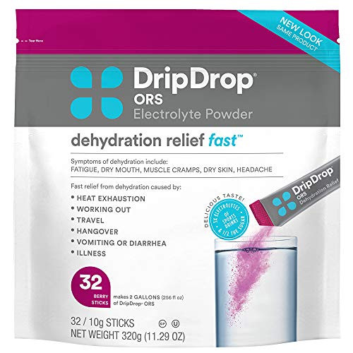 DripDrop ORS Electrolyte Hydration Powder Sticks  Berry  10g Sticks  32 Count