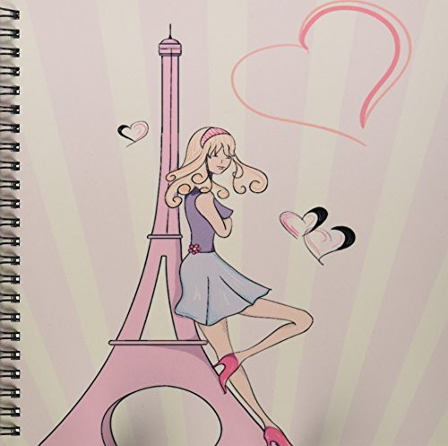 3dRose db_106888_1 Girly Pink Girl Eiffel Tower and Hearts Paris Love Vector Illustration-Drawing Book, 8 by 8-Inch