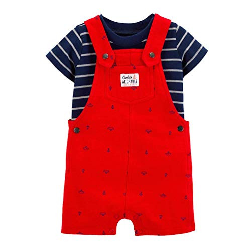 Carters Baby Boys 2 Piece Tee   Shortall Set  9 Months Red Stripes